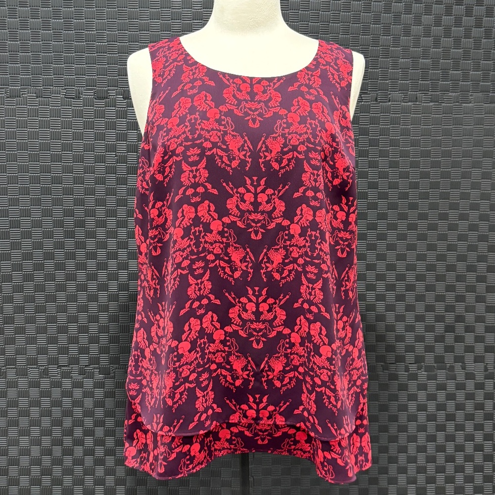 CAbi Cameo Tank Layered Tiered Blouse Burgundy Red